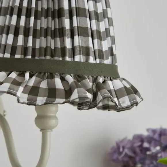 Frilled Lamp Shade with Gingham - Olive, Polyester