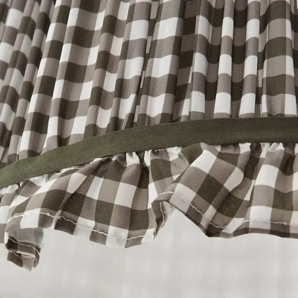 Frilled Lamp Shade with Gingham - Olive, Polyester