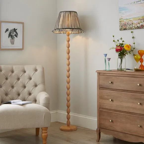 Frilled Lamp Shade with Gingham - Olive, Polyester