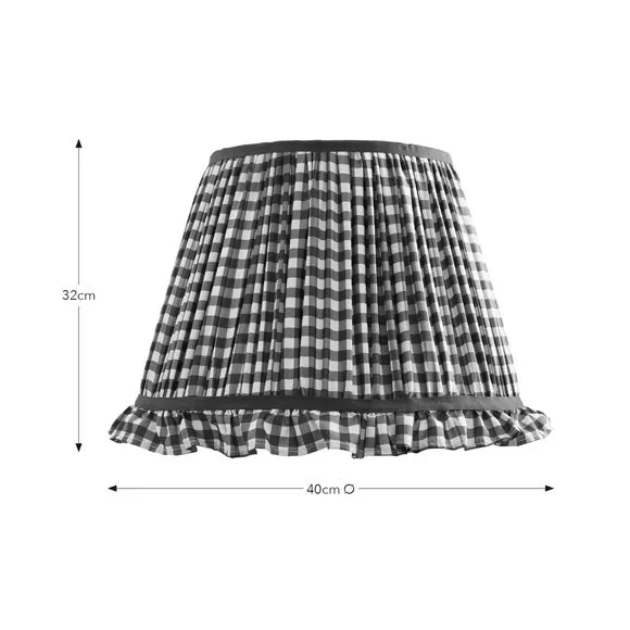 Frilled Lamp Shade with Gingham - Olive, Polyester