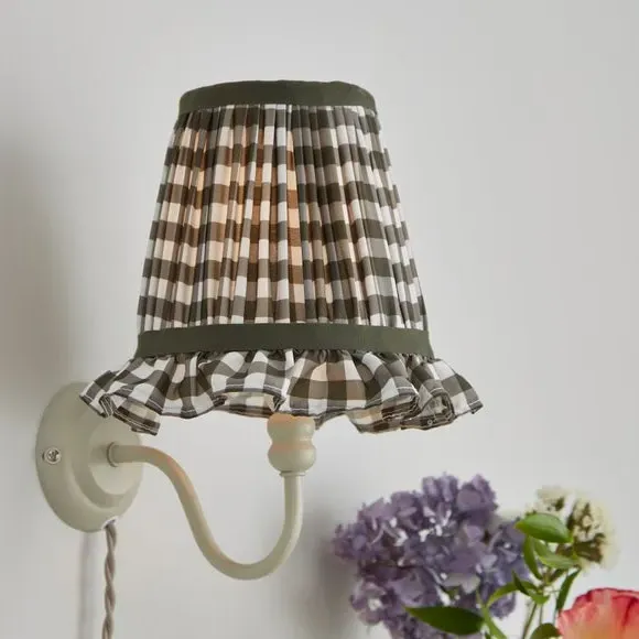 Frilled Lamp Shade with Gingham - Olive, Polyester