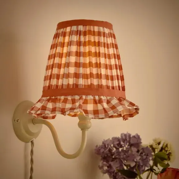 Frilled Lamp Shade with Gingham - Orange, Polyester