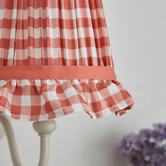 Frilled Lamp Shade with Gingham - Orange, Polyester