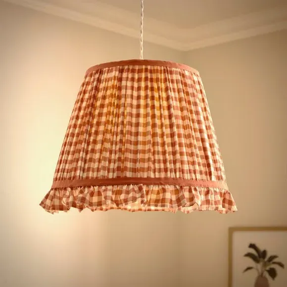 Frilled Lamp Shade with Gingham - Orange, Polyester