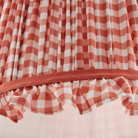 Frilled Lamp Shade with Gingham - Orange, Polyester