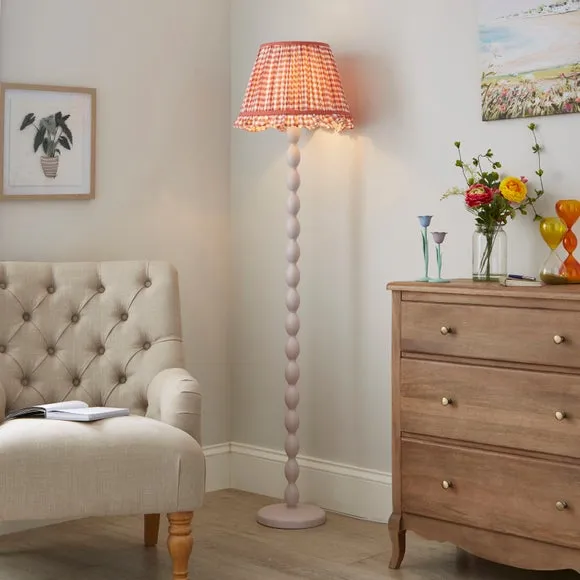Frilled Lamp Shade with Gingham - Orange, Polyester