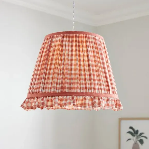 Frilled Lamp Shade with Gingham - Orange, Polyester
