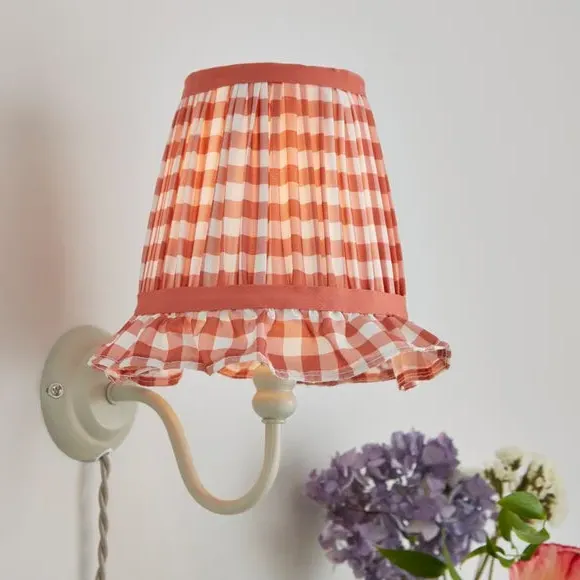 Frilled Lamp Shade with Gingham - Orange, Polyester