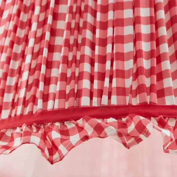 Frilled Lamp Shade with Gingham - Red, Polyester