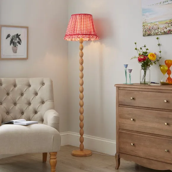 Frilled Lamp Shade with Gingham - Red, Polyester