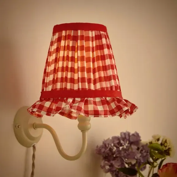 Frilled Lamp Shade with Gingham - Red, Polyester