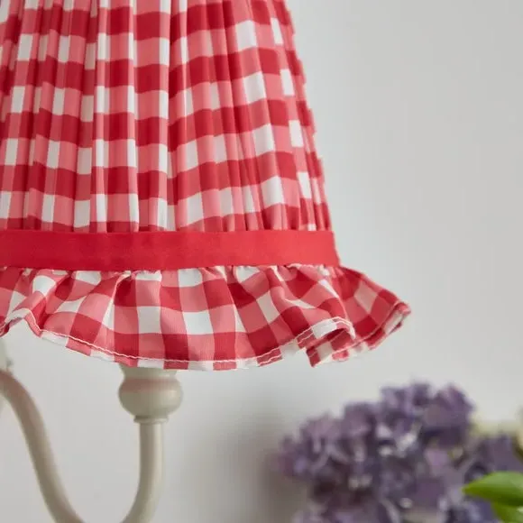 Frilled Lamp Shade with Gingham - Red, Polyester