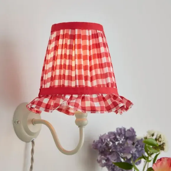 Frilled Lamp Shade with Gingham - Red, Polyester