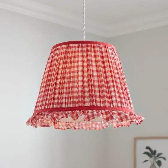 Frilled Lamp Shade with Gingham - Red, Polyester