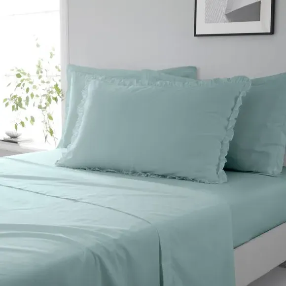 Frilled Pillowcase - Duck Egg, Cotton