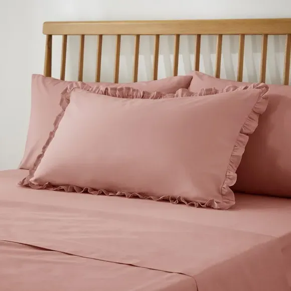 Frilled Pillowcase - Dusty Pink, Cotton