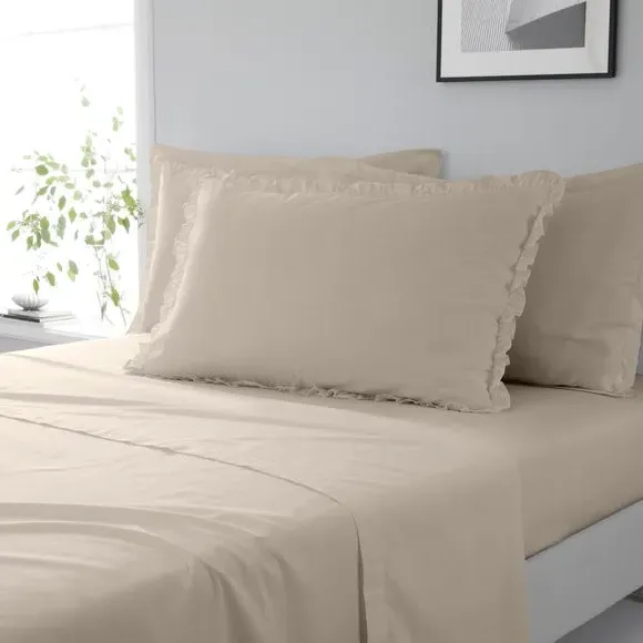 Frilled Pillowcase - Natural, Cotton