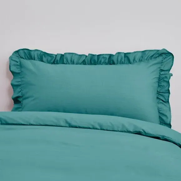 Frilled Pillowcase Non Iron - Aqua, Cotton Blend image