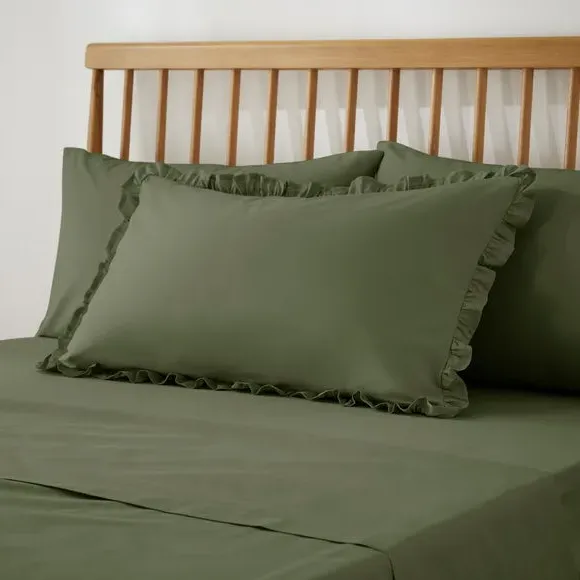 Frilled Pillowcase - Olive, Cotton