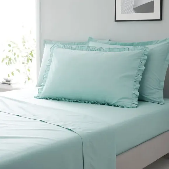 Frilled Pillowcase - Seafoam, Cotton