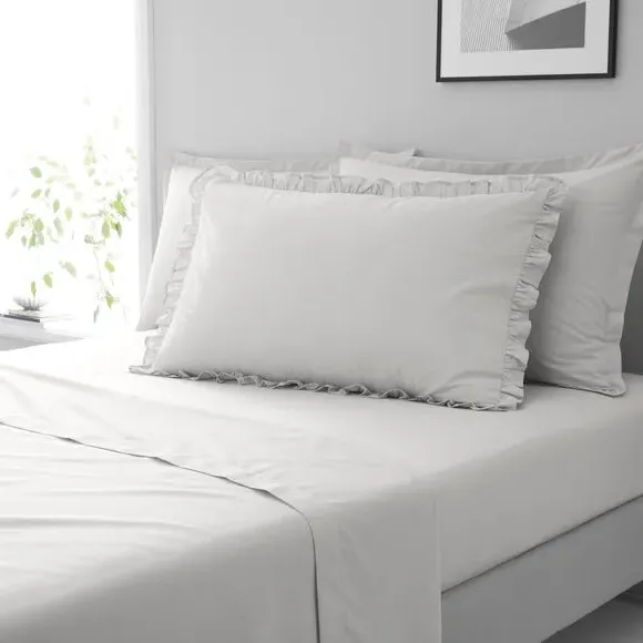 Frilled Pillowcase - Silver, Cotton
