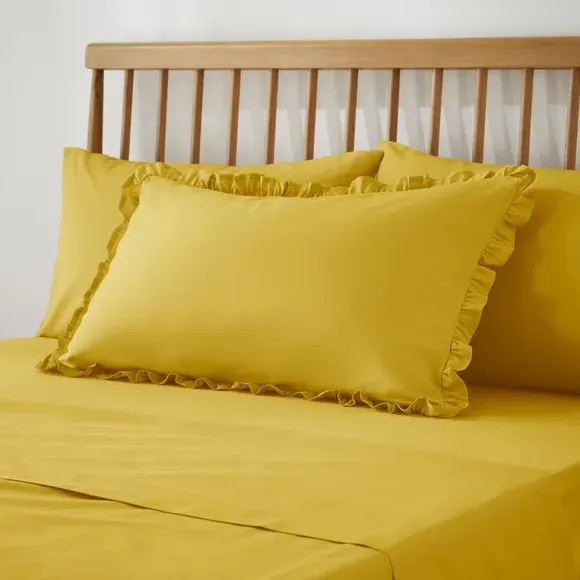 Frilled Pillowcase - Yellow-Ochre, Cotton