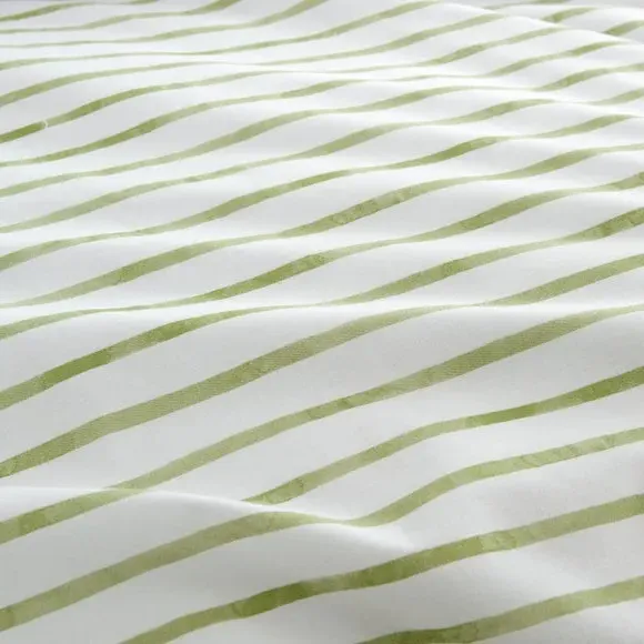 Frilled Stripe Duvet Cover Set - Olive, Cotton