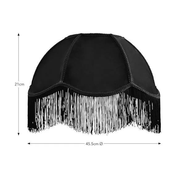 Fringed Lamp Shade - Black, Velvet