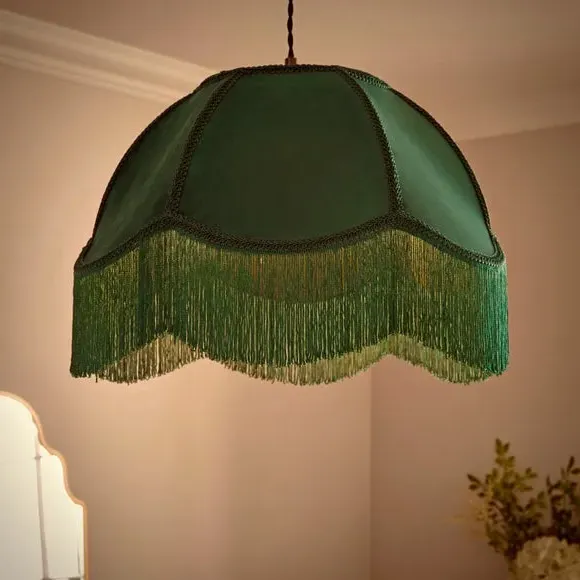 Fringed Lamp Shade - Bottle Green, Velvet