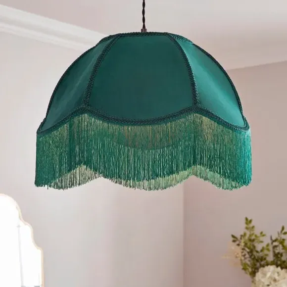 Fringed Lamp Shade - Bottle Green, Velvet