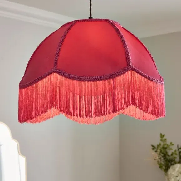 Fringed Lamp Shade - Fuschia, Velvet