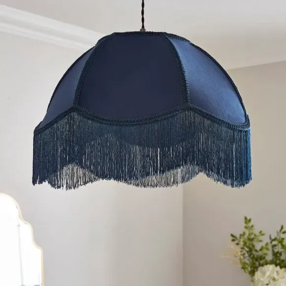 Fringed Lamp Shade - Navy, Velvet