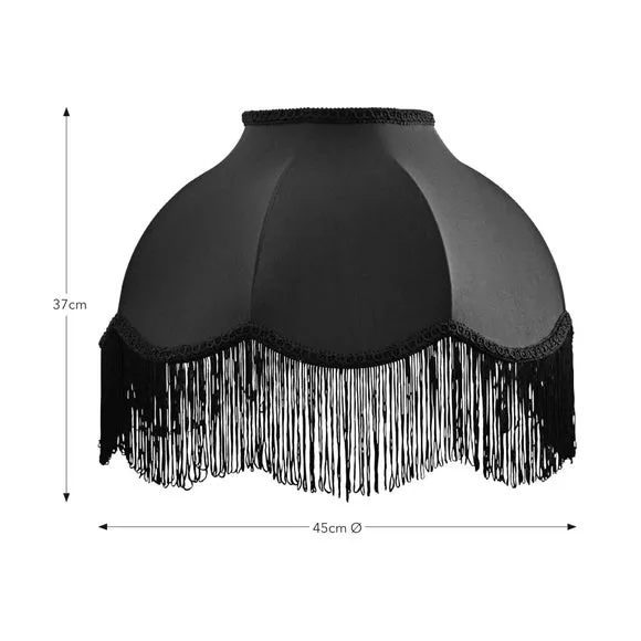 Fringed Lamp Shade with Braid - Black, Satin