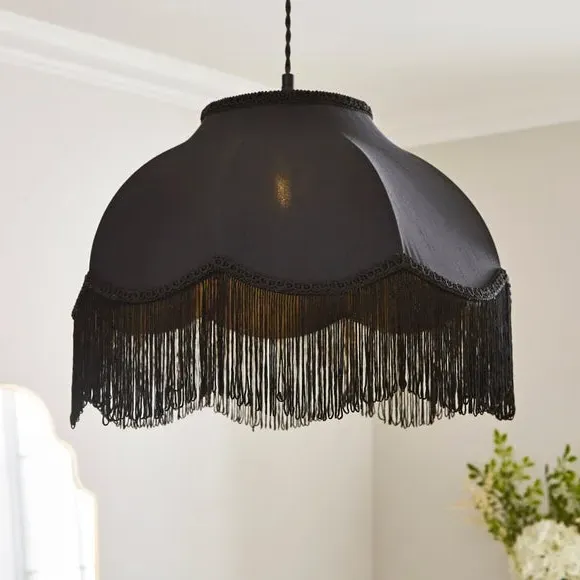 Fringed Lamp Shade with Braid - Black, Satin image