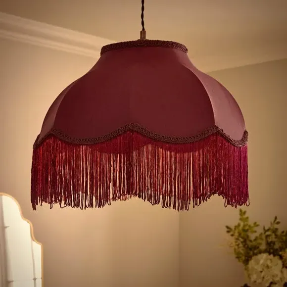 Fringed Lamp Shade with Braid - Damson, Satin