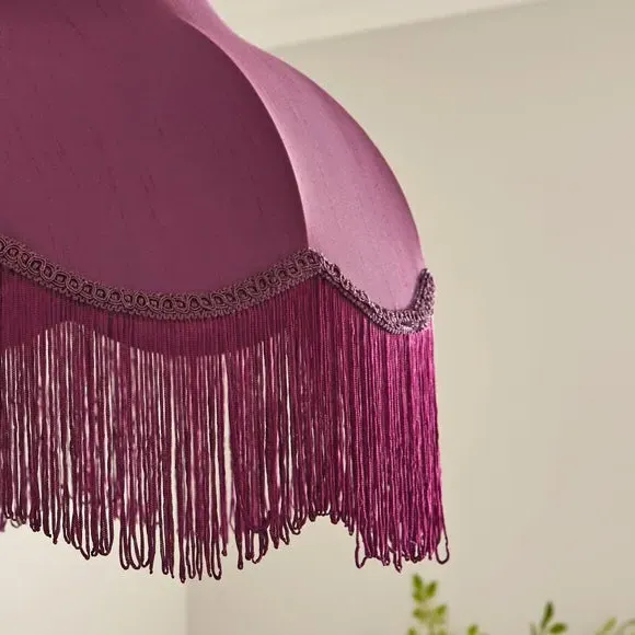 Fringed Lamp Shade with Braid - Damson, Satin