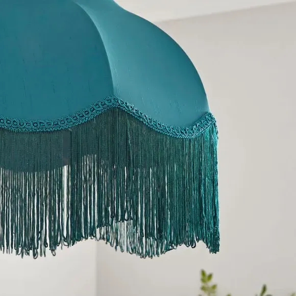 Fringed Lamp Shade with Braid - Emerald, Satin