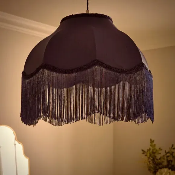 Fringed Lamp Shade with Braid - Twilight, Satin