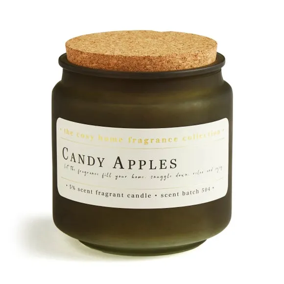 Frosted Glass Candle with Cork Lid - Green