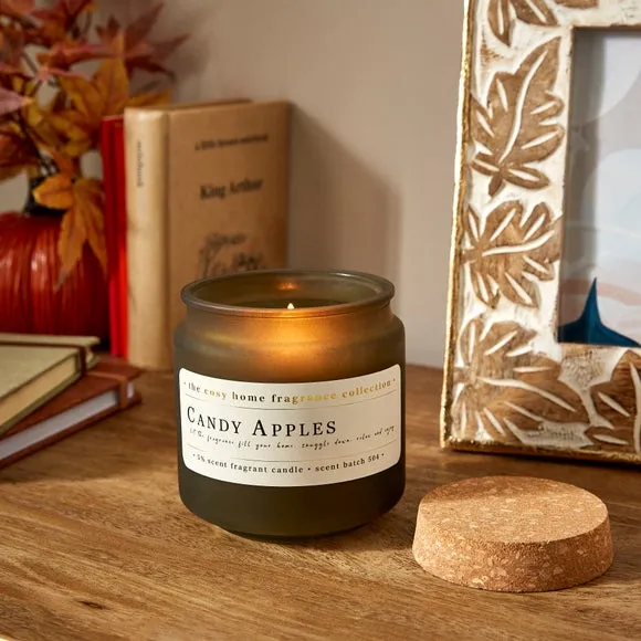 Frosted Glass Candle with Cork Lid - Green