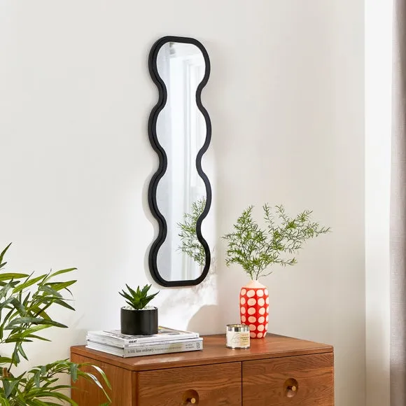Full Length Wall Mirror Ribbed Wavy - Black image
