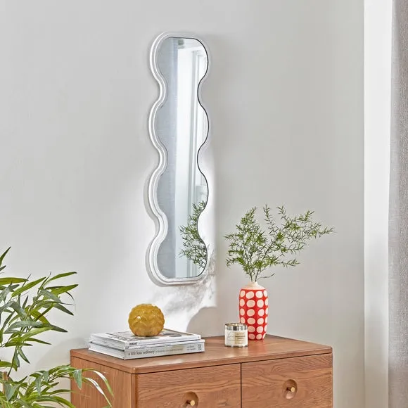 Full Length Wall Mirror Ribbed Wavy - White
