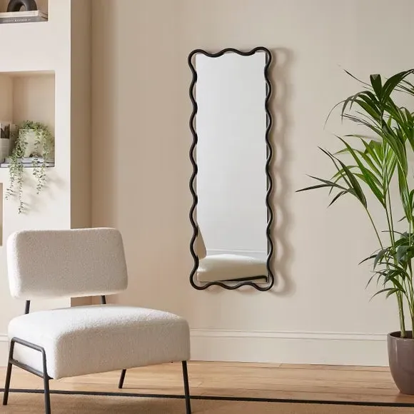 Full Length Wall Mirror Wiggle Frame - Black Metal image