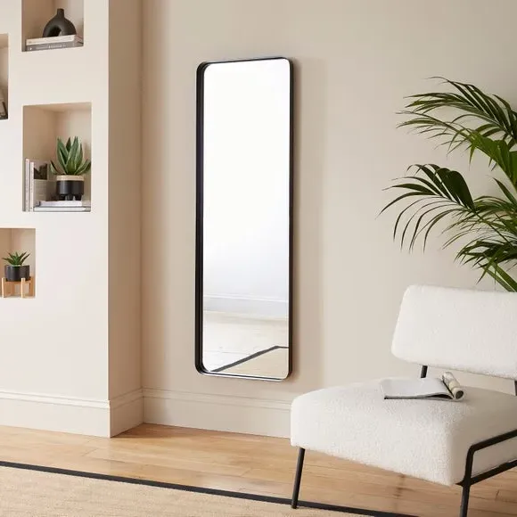 Full Length Wall Mirror with Curved Corners - Black image
