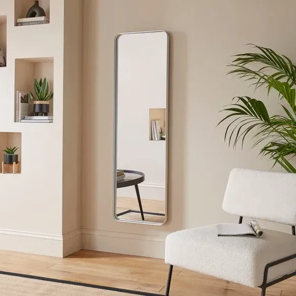 Full Length Wall Mirror with Curved Corners - White