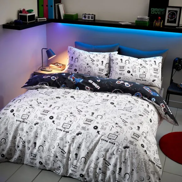 Game Over Duvet Cover Set - Black, Polycotton