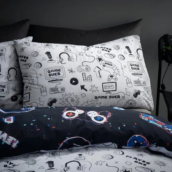 Game Over Duvet Cover Set - Black, Polycotton