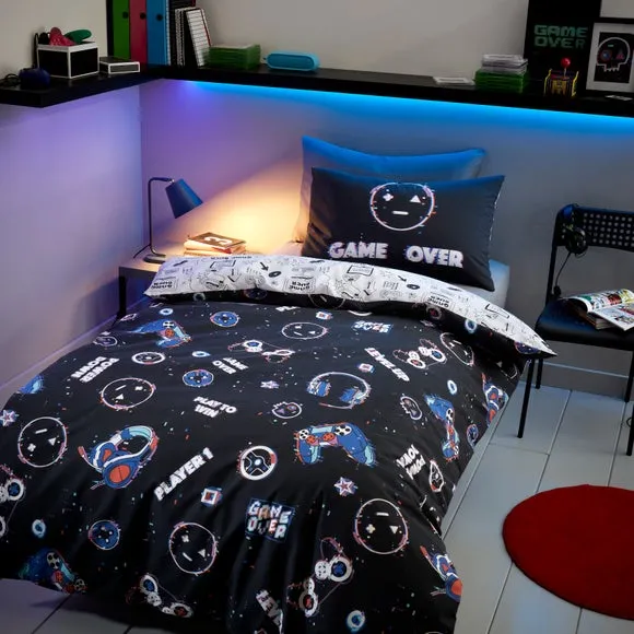 Game Over Duvet Cover Set - Black, Polycotton image