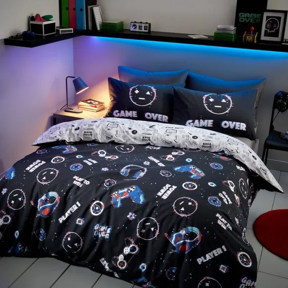 Game Over Duvet Cover Set - Black, Polycotton