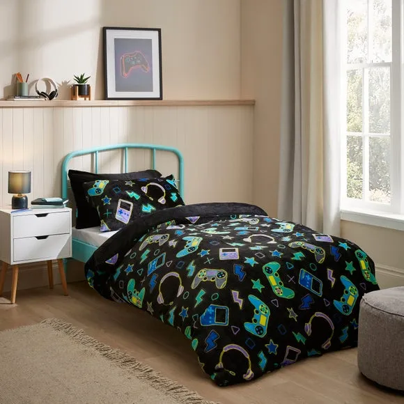 Gaming Duvet Cover Set - Black, Fleece